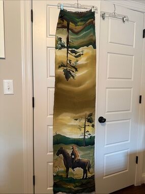 Hand Painted 100% silk scarf Green and Gold Equestrian